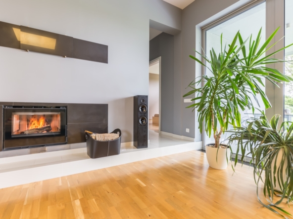 Modern fireplace in villa interior